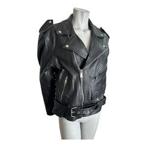 Vintage Rock Women’s Black Leather Motorcycle Jacket Size 44 fits US XL